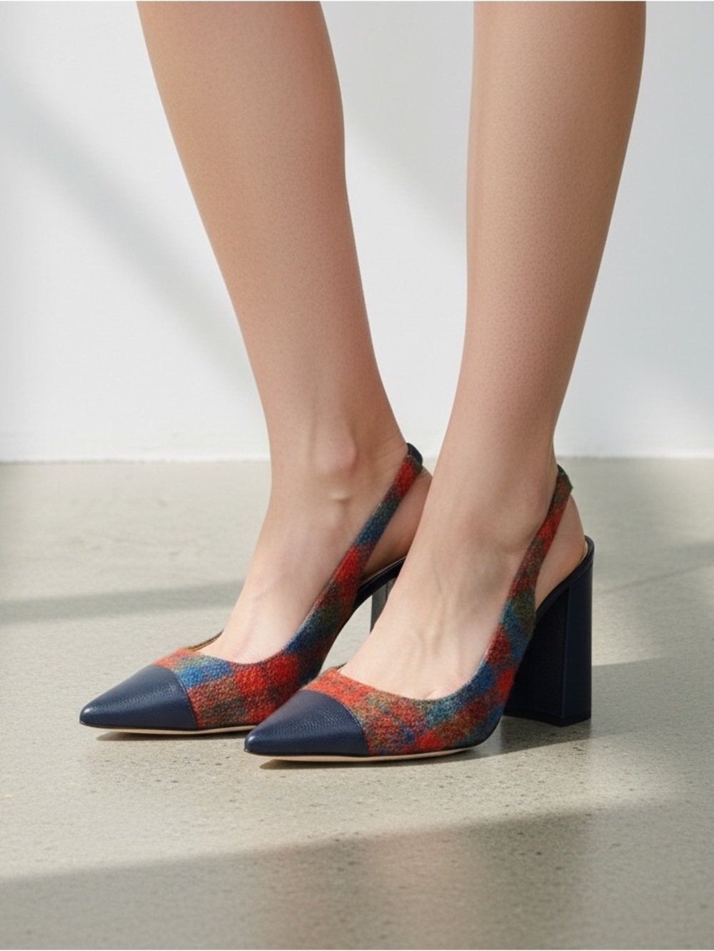 NEW Francis Valentine Sandy Tweed Wool Leather Slingback Pump Cap Toe 6.5
